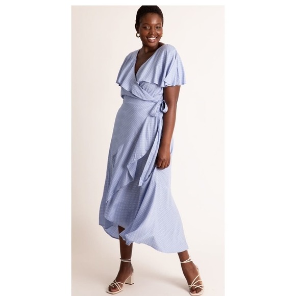 Eloquii flare sleeve polka dot maxi wrap dress plus‎ size 16 new - Picture 1 of 5